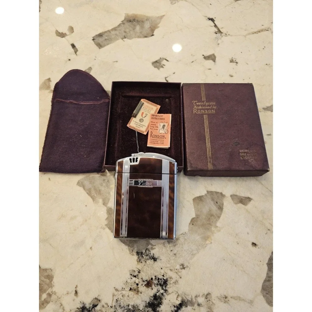 Vintage Ronson Twentycase Lighter and Cigarette Case Combo In Orignal Box